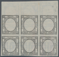 Italien: 1861, 1/2 Tornese Black On Thin Paper In Block Of Six Color Proof Without Embossing And Dou - Mint/hinged