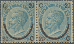 Italien: 1865, 20c. On 15c. Blue, Type I, Horizontal Pair Of Good Centering, Normally Perforated, Mi - Ongebruikt