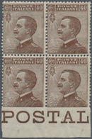 Italien: 1908, 40 C Brown In Block Of Four, Lower Pair Imperforated, Mint Never Hinged (Sass. 750.- - Ongebruikt