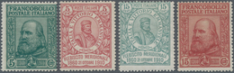 Italien: 1910, 5+5 C Green/15+5 C Brown-rose + 5+5 C Rose/15+5 C Green, Two Sets Mint Never Hinged ( - Nuevos