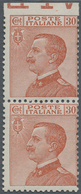 Italien: 1922, 30 C Orange-brown Vertical Pair, Upper Stamp On Top Imperforated, Unused With Origina - Nuevos