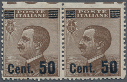 Italien: 1923, 50 Cent. On 40 C Brown Horizontal Pair Imperforated On Top, Mint Never Hinged (Sass. - Neufs