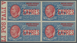 Italien: 1926, 2.50 L Blue/red Block Of Four Imperforated, Mint Never Hinged, Signed - Nuevos