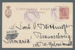 Italien - Stempel: ROMANIA - PIROSCAFO POSTALE ITALIANO, 1907, Two Violet Strikes Of The Rare Italia - Marcofilía