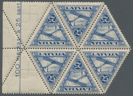 Lettland: 1931; Flugpost 25 S. Blau Gezähnt 10 3/4 Im Postfrischen Sechserblock Mit Bogenrand; Die S - Lettland