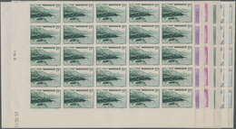 Monaco: 1946, Pictorial Definitives Complete Set Of Six In IMPERFORATE Blocks Of 25 From Lower Corne - Ungebraucht