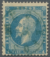 Norwegen: 1856, King Oskar I., 4 Skilling With Scarce Centric Green Postmark HØNEFOS In Very Good Co - Gebraucht