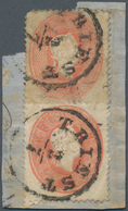Österreich: 1861, 5 Kreuzer Rot Und Lombardei-Venetien 5 Soldi Rot, Zusammen Als Mischfrankatur Glei - Oblitérés