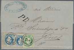 Österreichische Post In Der Levante: 1873, 3 So Grün Und 2 X 10 So Blau, Je Grober Druck, Entwertet - Eastern Austria