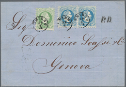Österreichische Post In Der Levante: 1874, 3 So Grün Und 2 X 10 So Blau, Jede Marke Entwertet Mit Fi - Eastern Austria