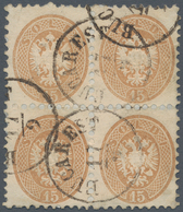 Rumänien: 1864, Austrian P.O. Levant: Lombardy-Venetia Precursor 15 So Brown, Used Block Of 4 With C - Usado
