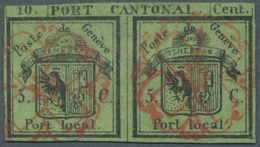 Schweiz - Genf: 1843, 5+5c "Doppelgenf", Farbfrisch, Leicht Und Sauber Gestempelt Mit Roter Genferro - 1843-1852 Federal & Cantonal Stamps