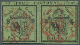 Schweiz - Genf: 1843, 5+5c "Doppelgenf", Farbfrisch, Leicht Und Sauber Gestempelt Mit Roter Genferro - 1843-1852 Timbres Cantonaux Et  Fédéraux