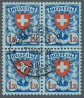 Schweiz: 1924, Wappenschild 1,50 Franken Dunkelultramarin/zinnober Auf Gestichenem Faserpapier Mit G - Usati