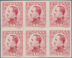 Spanien: 1930, King Alfonso XIII. Definitive 40c. Imperforate COLOUR PROOF In Carmine-red Block Of S - Other & Unclassified