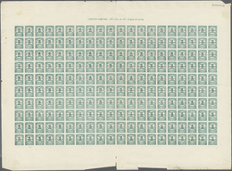 Spanien: 1936, 1c. Bluish Green With "MUESTRA" Overprint, Complete Sheet Of 200 Stamps (heavily Fold - Autres & Non Classés