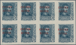 Spanien: 1938, Ferdinand II. Definitive Stamps 50c. Greyish-blue And 1pta. Blue With Red Opt. ‚corre - Other & Unclassified