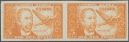 Spanien: 1944, Airmail Stamp 5pts. "Dr.Thebussem", Color Variety "orange", Imperforate Horiz. Pair, - Otros & Sin Clasificación