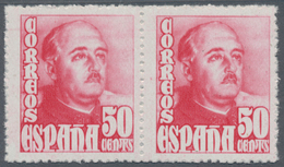 Spanien: 1948, Definitives "General Franco", 50c. Red, Colour Essay, Horizontal Pair, Unmounted Mint - Sonstige & Ohne Zuordnung