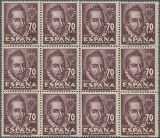 Spanien: 1948, Mateo Alemán 70c. Purple With Scarce Perf. 12¾ X 13 Block Of Twelve, Mint Never Hinge - Autres & Non Classés