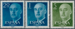 Spanien: 1955, Definitives "General Franco", 20c. Blue, 1pts. Blue And 5pts. Olive-green, Three Colo - Sonstige & Ohne Zuordnung