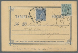 Spanien - Zwangszuschlagsmarken Kriegssteuermarken: 1877, 5 C. Postal Stationery Card With Attached - Fiscaux
