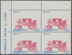 Vatikan: 1985, 450 L Cobalt/purple In Block Of Four, Left Corner Edge, Carriage Strongly Shifted Dow - Ungebraucht