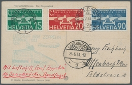 Zeppelinpost Europa: 1933 - Saargebietsfahrt/Rundfahrt, Zuleitung Schweiz Auf Portorichtig Frank. AK - Otros - Europa