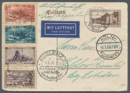 Zeppelinpost Deutschland: 1930, Köln Rundfahrt, Zuleitung SAARGEBIET 9.7., Via Köln, Abwurf Koblenz - Poste Aérienne & Zeppelin