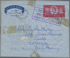 Katastrophenpost: 1954 CRASHMAIL Commercially Used Aerogram 6d Red Queen Elisabeth II. Sent From Eng - Altri & Non Classificati