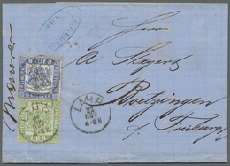 Baden - Marken Und Briefe: 1862-1868, 6 Kreuzer Preußischblau In Mischfrankatur Mit 1Kr. Lebhaftgrün - Other & Unclassified