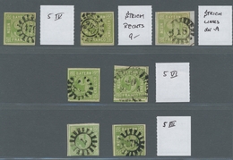 Bayern - Marken Und Briefe: 1850, 9 Kreuzer Gelbgrün Plattenfehlerpartie Von 7 Gestempelten Werten D - Altri & Non Classificati