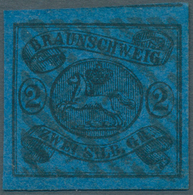 Braunschweig - Marken Und Briefe: 1853, Freimarke Wappen 2 Sgr. Schwarz Auf Blauem Kartonpapier, Far - Braunschweig