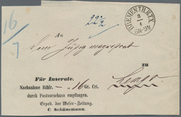 Bremen - Thurn & Taxis Sches Oberpostamt: 1860 (ca.), Inseraten-Nachnahme-Streifband Der Weser-Zeitu - Brême