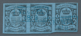 Oldenburg - Marken Und Briefe: 1859/61: 1 Gr. Schwarz Auf Blau, Waagerechter Dreierstreifen, Farbfri - Oldenbourg