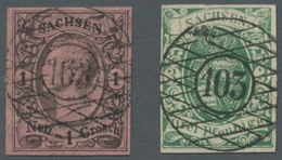 Sachsen - Nummernstempel: 1852/55, Kleine Partie, Bestehend Aus Mi.-Nr. 2 IIa, Allseits Vollrandig M - Saxe