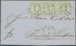 Thurn & Taxis - Marken Und Briefe: 1866, 1 Kr. Gelblichgrün, Waagerechter Dreierstreifen, Oben Teils - Otros & Sin Clasificación