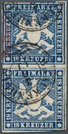 Württemberg - Marken Und Briefe: 1859, 18 Kr. Dunkelblau (ohne Seidenfaden) Im Senkrechten Paar Mit - Sonstige & Ohne Zuordnung