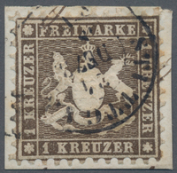 Württemberg - Marken Und Briefe: 1862 1 Kr Dunkelbraun Auf Briefstück Mit Kr Stuttgart 24 Dez, Farbf - Other & Unclassified