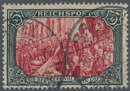 Deutsches Reich - Germania: 1900, Reichspost 5 Mk. Nachmalung Rot/weiß, Sauber Gestempelt. Attest Jä - Autres & Non Classés