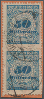 Deutsches Reich - Inflation: 1923, 50 Mrd. Mark Blau Durchstochen, Senkrechtes Paar Auf Briefstück S - Ungebraucht
