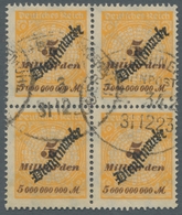 Deutsches Reich - Dienstmarken: 1923, 5 Mrd. Gestempelter 4er Block, Dabei Ein Wert Als PE 1 (Parall - Dienstmarken
