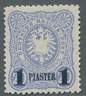 Deutsche Post In Der Türkei: 1884, Pfennig-Ausgabe 20 Pfg. Neudruck Type II Mit Blauem Aufdruck 1 Pi - Turkey (offices)