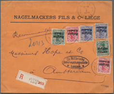 Deutsche Besetzung I. WK: Landespost In Belgien: 1915, 6 Germania-Aufdrucke Alle Mit Firmenlochungen - Occupation 1914-18