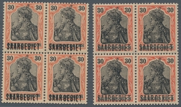 Deutsche Abstimmungsgebiete: Saargebiet: 1920, 30 Pf. Germania, Zwei 4er. Blöcke, Platten U. Walzend - Covers & Documents