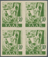 Saarland (1947/56): 1947, Freimarken "Saar I", 3 Pfg. Bis 30 Pfg., Neun Werte Je In Ungezähnten 4er- - Unused Stamps