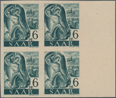 Saarland (1947/56): 1947, 6 Pf Schwarzblaugrün Im Postfrischen 4er-Block Von Rechten Rand Ungezähnt, - Unused Stamps