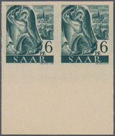 Saarland (1947/56): 1947, 6 Pf Schwarzblaugrün Im Waager. Paar Vom Unterrand Ungezähnt Postfrisch, 4 - Unused Stamps