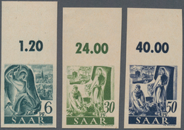 Saarland (1947/56): 1947, 6 Pf Schwarzblaugrün, 30 Pf Grünoliv Und 50 Pf Lilaultramarin Je Ungezähnt - Ungebraucht