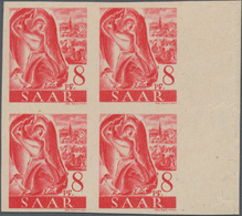Saarland (1947/56): 1947, 8 Pf Rot Im Postfrischen 4er-Block Ungezähnt, Mi 880.- - Ungebraucht